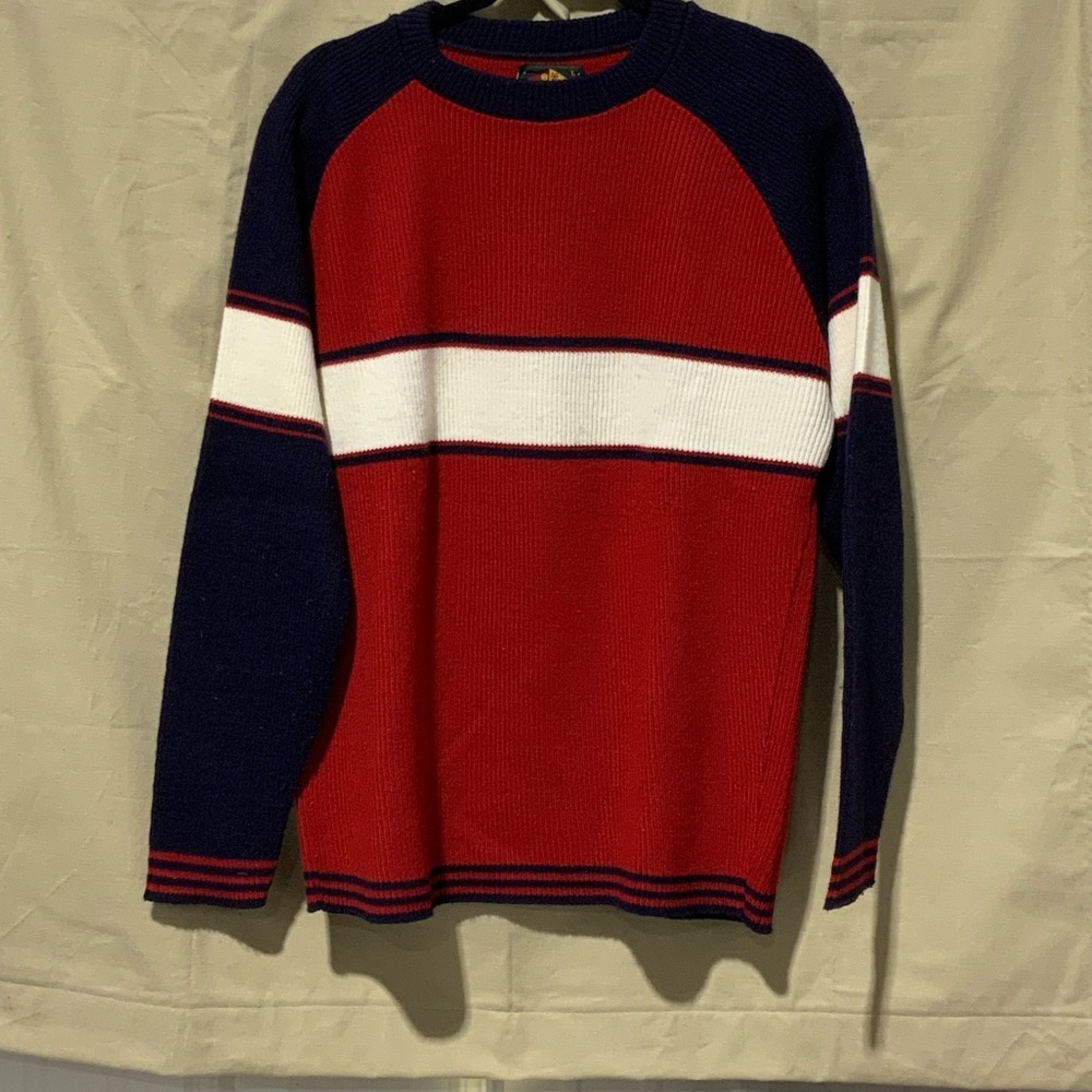 Alps Men's Red and Blue Skiing Striped Sweater